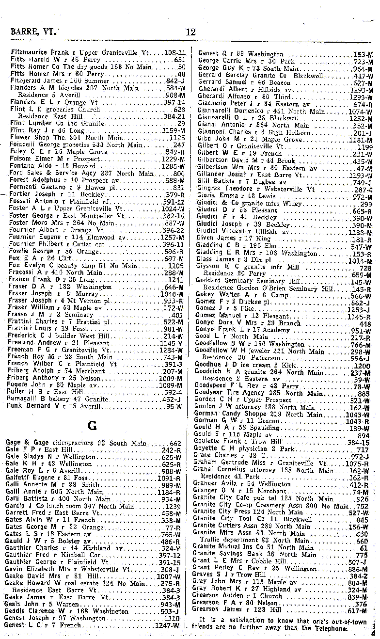 1928 Barre Vt Telephone Book - Page 12
