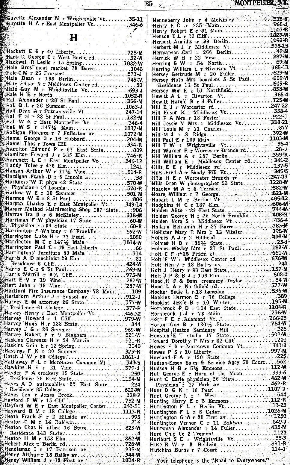 1928 Montpelier Vt Telephone Book - Page 35