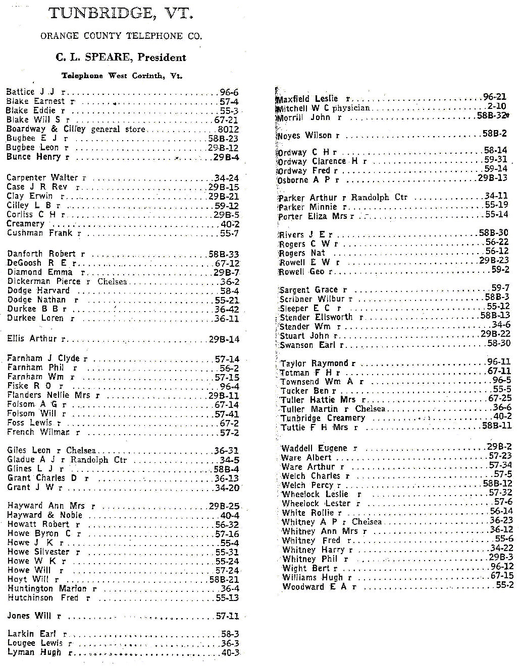 1928 Tunbridge Vt Telephone Book - Page 48