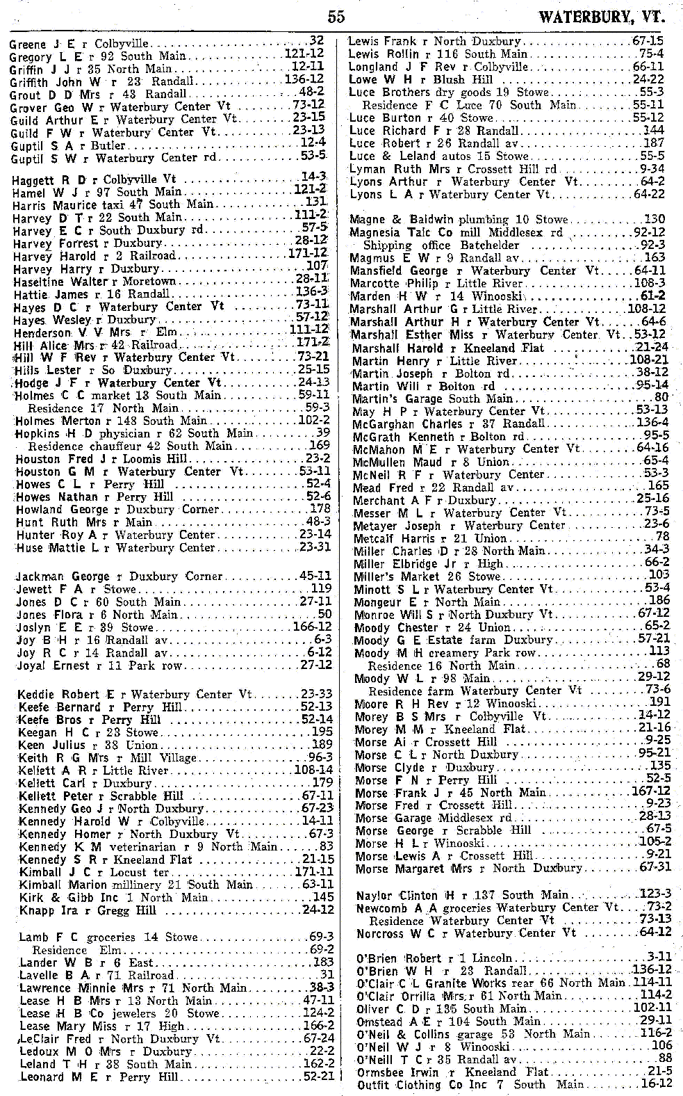 1928 Waterbury Vt Telephone Book - Page 55